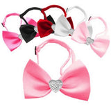 Classic Crystal Heart Satin Bow Tie for Small Dogs in Color Bubble Gum Pink - Daisey's Doggie Chic