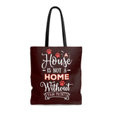 Carryall Tote Bag - House not a Home Without Paw Prints - 2-sided theme  - in Sizes S,M,L - Chocolate Brown - Personalize it Free - Daisey's Doggie Chic