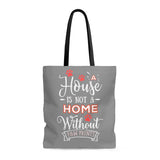 Carryall Tote Bag - House not a Home Without Paw Prints Theme on 2-Sides - Gray/Red  - in Sizes S,M,L - Personalize it Free - Daisey's Doggie Chic