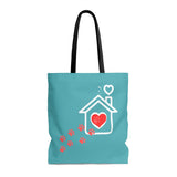 Carryall Tote Bag - House not a Home Without Paw Prints Theme on 2-Sides - Tahiti Blue  - in Sizes S,M,L - Personalize it Free - Daisey's Doggie Chic