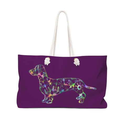 A Dachshund Weekender Bag - Color Eggplant - Oversized Tote – Free Personalization - Daisey's Doggie Chic