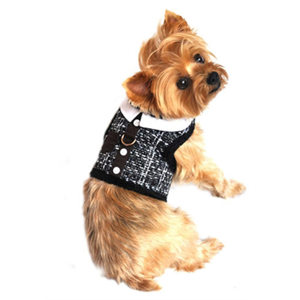 Doggie Design Grey Tweed Plush Faux Minky Fur Harness Vest with matching Leash - Daisey's Doggie Chic