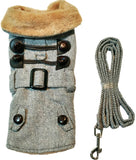 Gray Herringbone Faux Minky Fur Harness Toggle Jacket with Matching Leash - Daisey's Doggie Chic