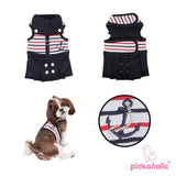Pinkaholic NY "Middy Flirt Harness Dress" in Navy Nautical Stripe - Daisey's Doggie Chic