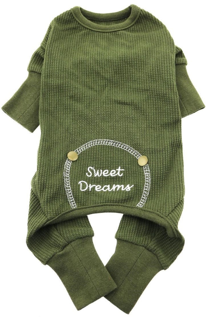 Sweet Dreams Long John Thermal Pajamas in color Olive Green - Daisey's Doggie Chic