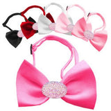 Classic Oval Crystal Satin Bow Tie for Small Dogs in Color Hot Pink - Daisey's Doggie Chic