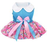 Pink & Blue Floral Party Harness Dress with Charm and matching Leash - Daisey's Doggie Chic
