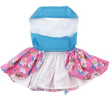 Pink & Blue Floral Party Harness Dress with Charm and matching Leash - Daisey's Doggie Chic