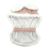 Pink Houndstooth Faux Minky Fur Harness Jacket with Matching Leash in color Pink/White - Daisey's Doggie Chic