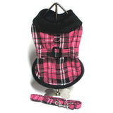 Doggie Design Plaid Faux Minky Fur Harness Jacket with Matching Leash in color Hot Pink Plaid - Daisey's Doggie Chic