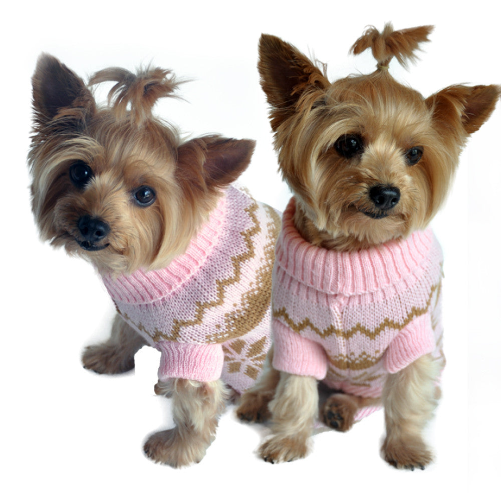 Doggie Design Snowflake Dog Sweater in Color Pink Multi - Daisey's Doggie Chic