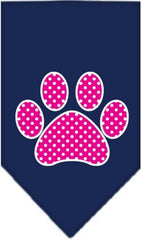 Pink Swiss Dotted Paw Bandana Scarf in color Navy Blue - Daisey's Doggie Chic