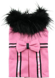 Pink Tuxedo Stripe Wool & Minky Fur Harness Jacket with Matching Leash - Daisey's Doggie Chic