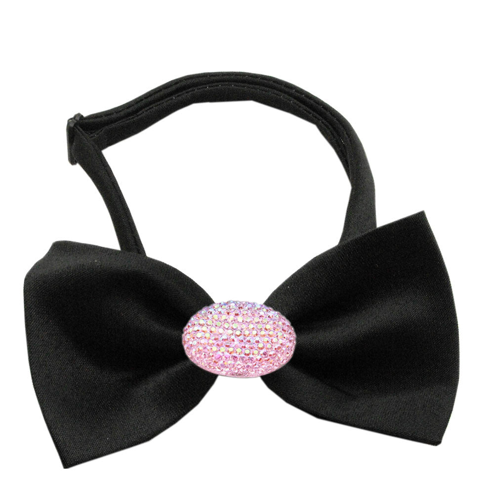 Classic Oval Crystal Satin Bow Tie for Small Dogs in Color Black - Daisey's Doggie Chic