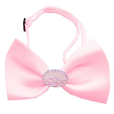 Classic Oval Crystal Satin Bow Tie for Small Dogs in Color Light Pink - Daisey's Doggie Chic