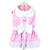 Pink Polka Dots & Bows Harness Party Dress with matching Leash set in Pink/White - Daisey's Doggie Chic