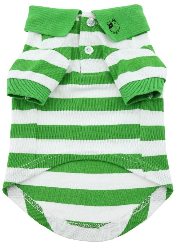 Classic Striped Polo Shirt in color Green Stripes - Daisey's Doggie Chic