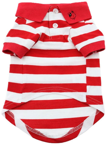 Classic Striped Polo Shirt in color Red Stripes - Daisey's Doggie Chic