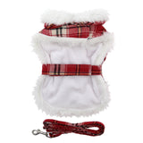 Doggie Design Wool Faxu Minky Fur Harness Jacket with Matching Leash in color Red/White Plaid - Daisey's Doggie Chic