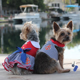 Sailor Harness Vest with Charm and matching Leash - Red White and Blue Nautical Stripe - Daisey's Doggie Chic