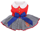 Sailor Themed Party Dress with Charm and matching Leash - Red White and Blue Nautical Stripe - Daisey's Doggie Chic