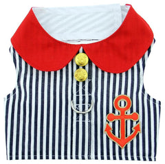 Sailor Harness Vest with Charm and matching Leash - Red White and Blue Nautical Stripe - Daisey's Doggie Chic