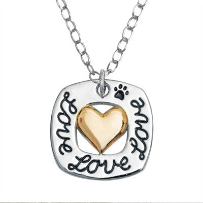 Rockin' Doggie 2-Tone Love Square Heart Pendant on 20" Curb Chain - Daisey's Doggie Chic