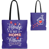 Carryall Tote Bag - House not a Home Without Paw Prints - 2-sided theme  - in Sizes S,M,L - Royal Blue - Personalize it Free - Daisey's Doggie Chic