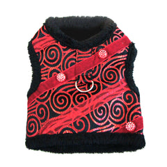 Doggie Design Ruby Black Brocade Jeweled Plush Faux Fur Harness Vest with matching Leash - Daisey's Doggie Chic