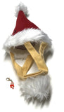 Plush Red Santa Hat with Attached Beard - Includes Candy Cane Charm - Dog Sizes XS to L - Daisey's Doggie Chic