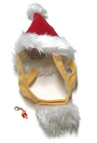 Plush Red Santa Hat with Attached Beard - Includes Candy Cane Charm - Dog Sizes XS to L - Daisey's Doggie Chic