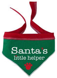Santa's Little Helper Holiday Scarf in color Red/Green - Comes with Candy Cane Charm - Daisey's Doggie Chic