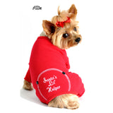 Santa's Little Helper Red Thermal Long John Pajamas with Candy Cane Charm - Daisey's Doggie Chic