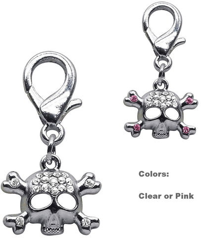 Rhinestone Skull with Crossbones Clip Charm -available in 2 colors - Daisey's Doggie Chic