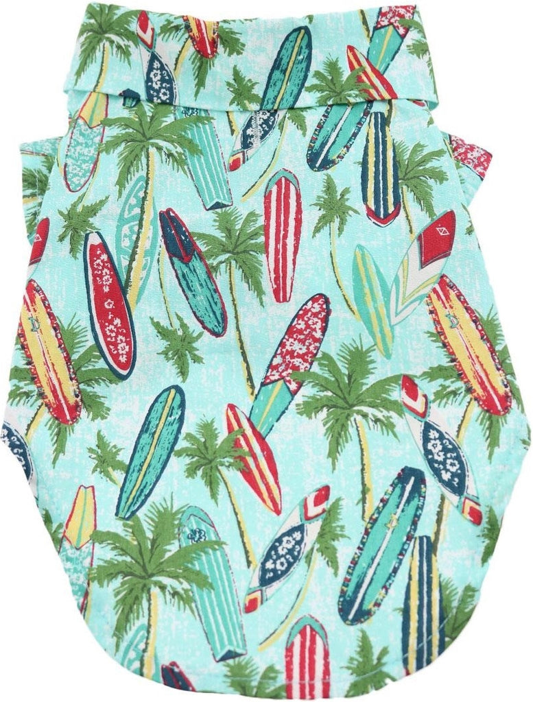 Camp Shirt in color Hawaiian Surfboards & Palms - Daisey's Doggie Chic