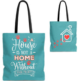 Carryall Tote Bag - House not a Home Without Paw Prints Theme on 2-Sides - Tahiti Blue  - in Sizes S,M,L - Personalize it Free - Daisey's Doggie Chic