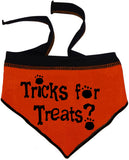 Tricks For Treats Halloween Bandana Scarf in color Orange/Black - Daisey's Doggie Chic