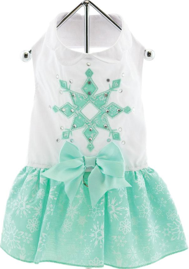 "Crystals & Snowflakes" Turquoise Harness Party Dress with Matching Leash - Daisey's Doggie Chic