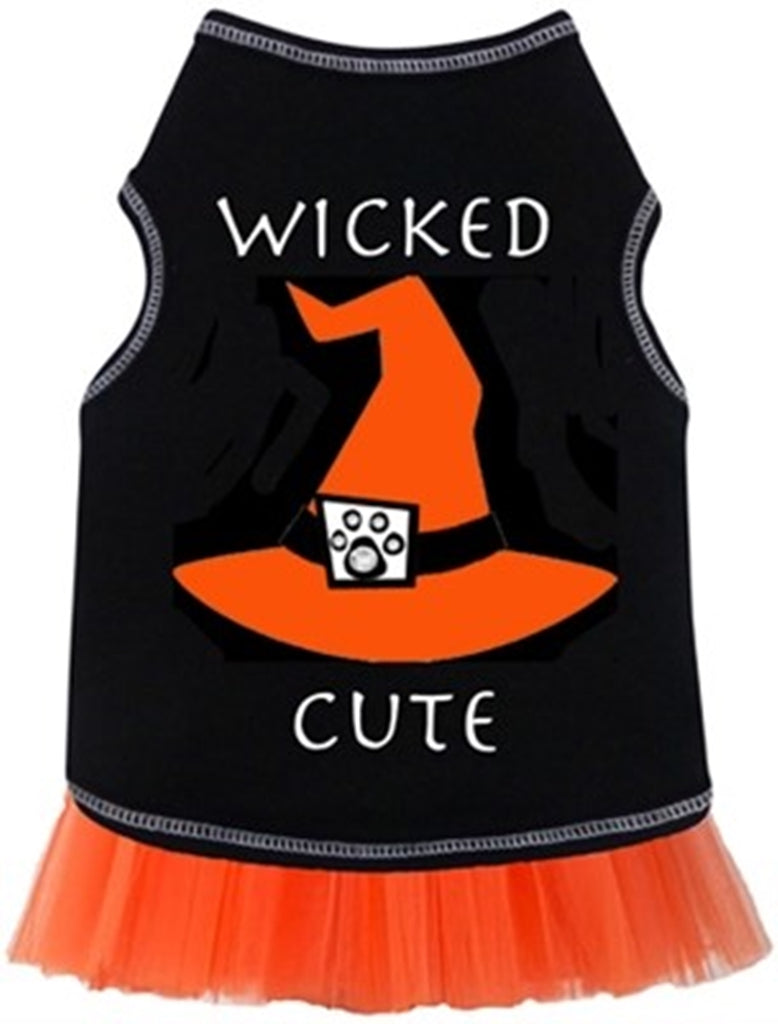 Wicked Cute Witch's Hat Tulle Skirted Tank Dress in color Black/Orange - Daisey's Doggie Chic